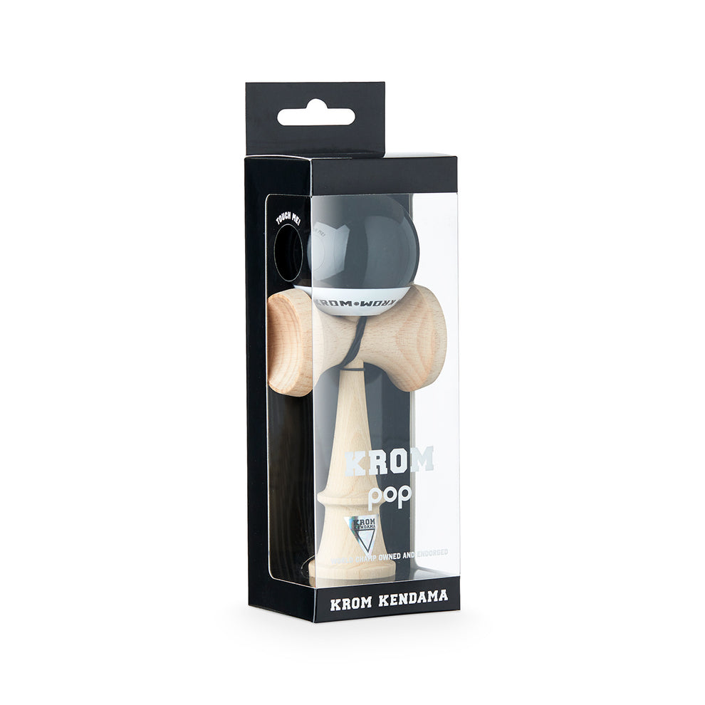 Kendama KROM Crack White/Black – Juego De Habilidad De Madera Con Cordón – Entrena Concentración Y Motricidad – Modelo Original